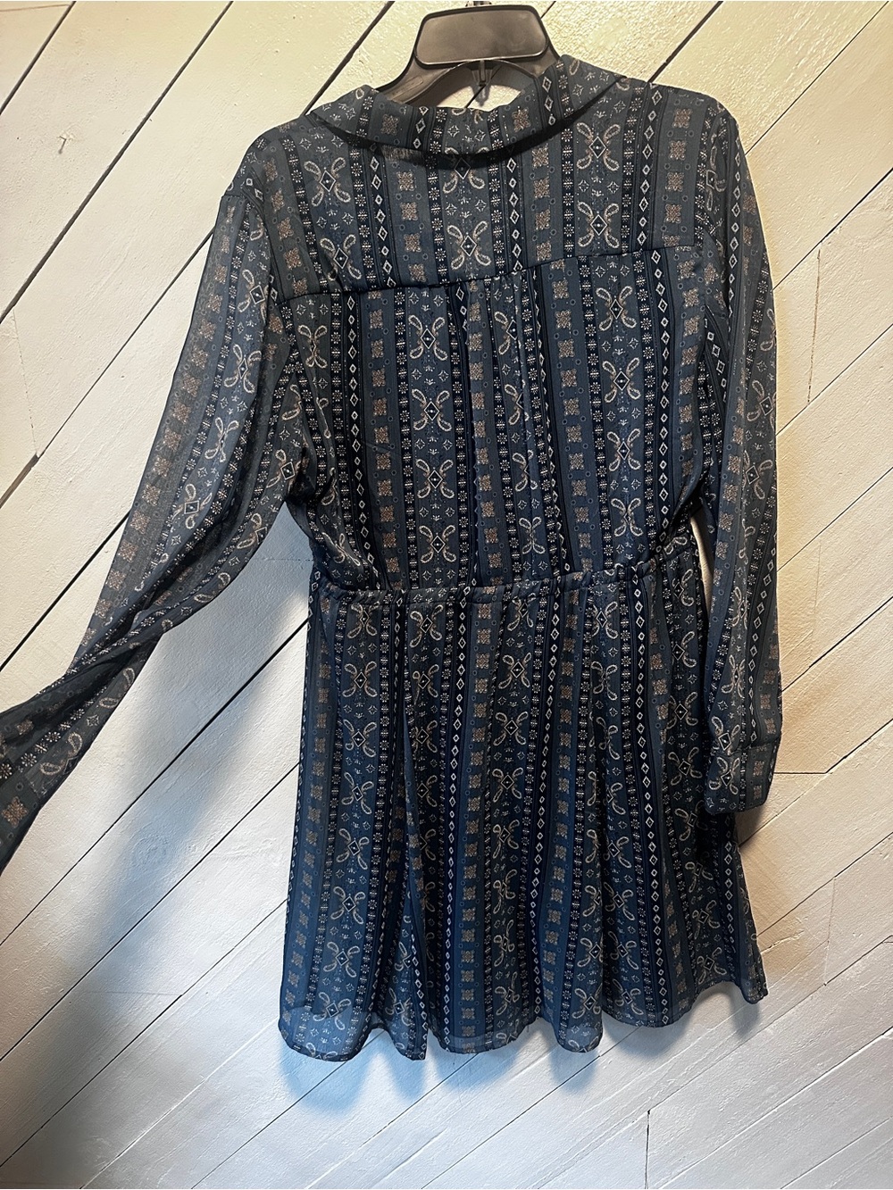 Lucky Brand Navy Patterned Long-Sleeve Shirt Dress - Picture 4 of 4